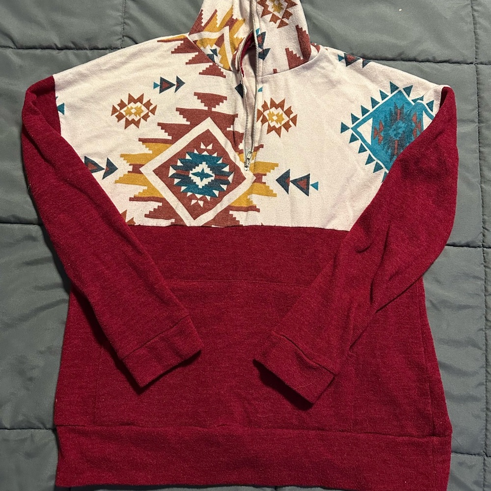 Women's Red and Multicolor Patterned Sweater